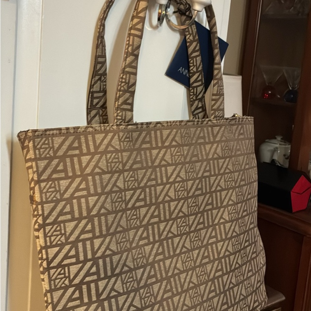 Anne Klein Geometric Tan Tote Bag new with tags vintage